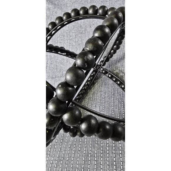 2 Black Wooden Bead & Metal Orb Sculptures - Picture 5 of 7